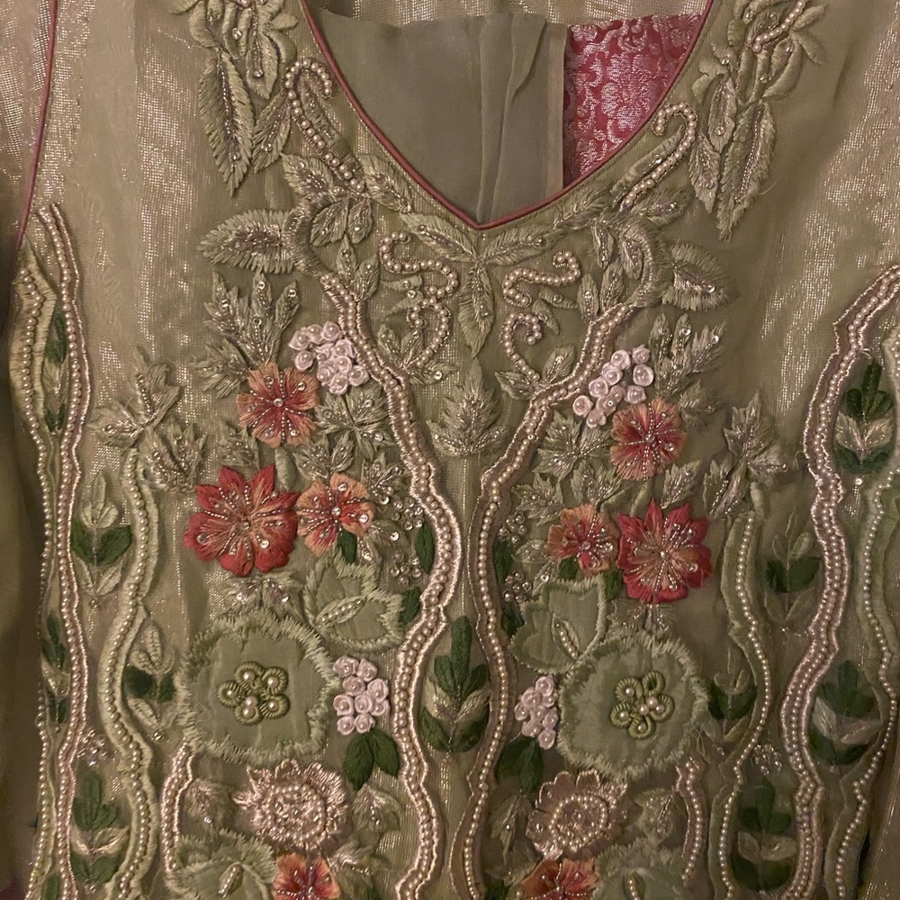 Arwia’s Embroidered Floral Green Sharara Dress